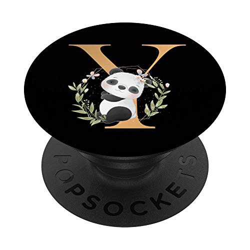 Cute Panda Flowers Black Letter Y PopSockets PopGrip: Ausziehbarer Sockel und Griff für Handys/Tablets mit Tauschbarem Top von Panda Letter Design Collection