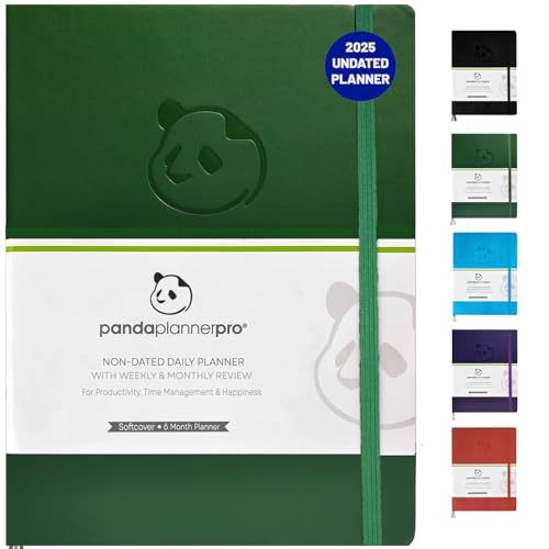 Panda Planner Pro – Bester Tagesplaner für Glück und Produktivität – 21,6 x 27,9 cm Softcover – undatierter Tag – garantiert organisiert – Dankbarkeit und Ziele 6-Monats-Tagebuch (dunkelgrün) von Panda Planner