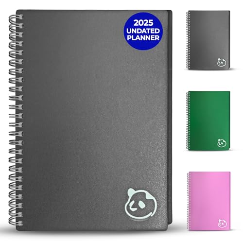 Panda Planner Undatierter Tagesplaner 2.0 – 90-Tage-Produktivitätsplaner mit Gewohnheiten-Tracker, Zielsetzung, Hartplastik-Einband für Arbeit, Zuhause, Schule & ADHS-Management – 14,6 x 21 cm (Grau) von Panda Planner