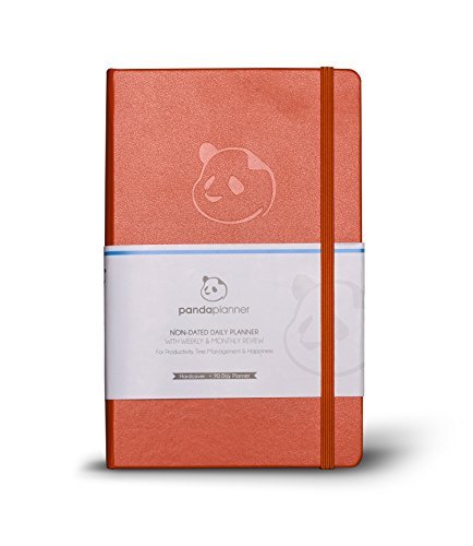 Undatierter Planer von Panda Planer, Tagesplaner, Notizbuch, Leder, Tagesplaner und Terminplaner, Wochenplaner, Wochenplaner im A5-Format, recycelbares Papier (Orange) von Panda Planner