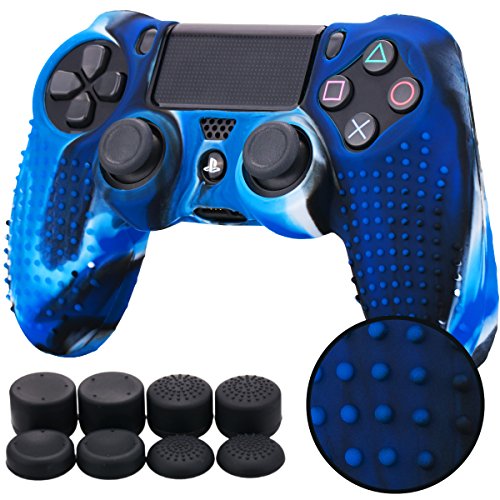 Pandaren® STUDDED Silikon Hülle Anti-Rutsch für PS4 controller x 1 (Tarnung blau) + FPS PRO thumb grips aufsätze x 8 von Pandaren