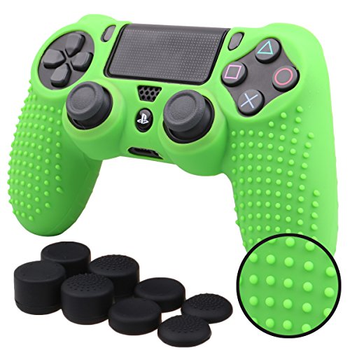Pandaren® STUDDED Silikon Hülle Anti-Rutsch für PS4 controller x 1 (grün) + FPS PRO thumb grips aufsätze x 8 von Pandaren