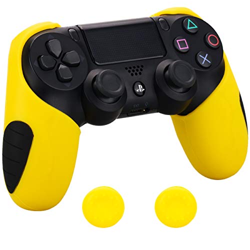 Pandaren® silikon dickere gälfte skin hülle Schutzhülle für PS4 controller (gelb) x 1 + thumb grips aufsätze x 2 von Pandaren