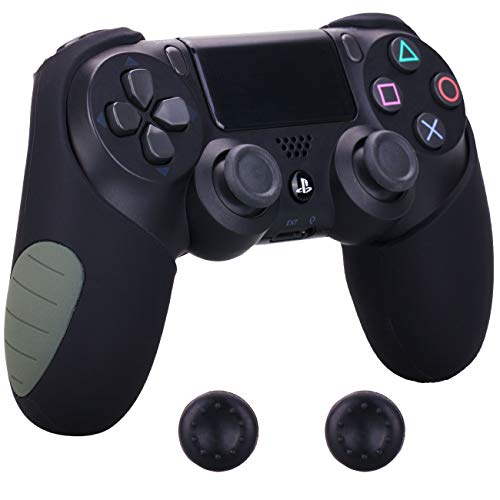 Pandaren® silikon dickere gälfte skin hülle Schutzhülle für PS4 controller (schwarz) x 1 + thumb grips aufsätze x 2 von Pandaren