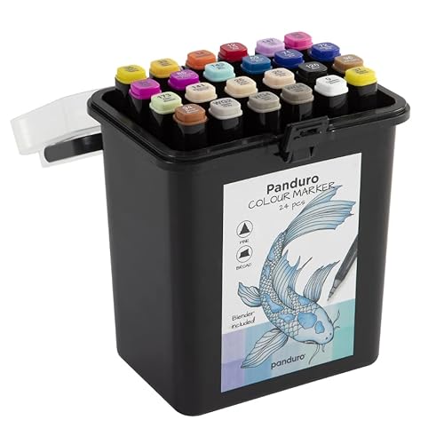 Panduro's Farbmarker 24 Stück| Doppelspitze-Stifte auf Alkoholbasis in einer großen und detaillierten Palette | Kommt mit farblosem Blender Bleistifte von Panduro
