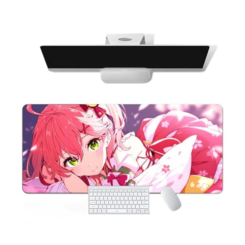 Anime Mauspad Hololive - Sakura Miko Anime Computer Tastatur Mauspad Große Lange Weiche Gummiunterseite Rutschfeste Oberfläche Büro Schreibtischunterlage Gaming Mauspad von Pangtyus