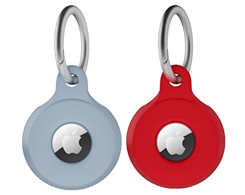 2 Stück Apple Airtag Halter,Apple Airtag Schlüsselanhänger,Airtag Tracker mit Schlüsselanhänger, mehrfarbige schützende Silikon-Airtag-Hülle Schlüsselanhänger für Brieftasche, Schlüssel (rot, blau) von Panjal