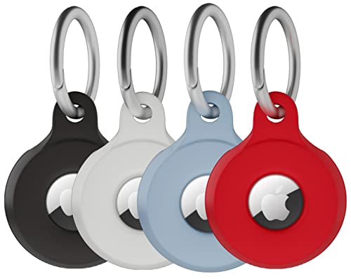 4 Stück Apple Airtag Halter,Apple Airtag Schlüsselanhänger,Airtag Tracker mit Schlüsselanhänger, mehrfarbige schützende Silikon-Airtag-Hülle Schlüsselanhänger für Brieftasche, weiß, rot) von Panjal