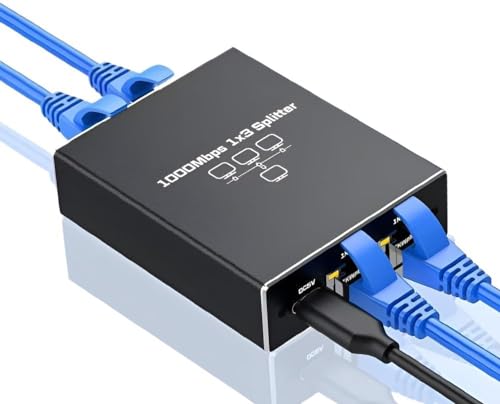 1000Mbit/s RJ45-Ethernet 1 auf 3 Splitter Adapter, 3 Ports zur Gleichzeitigen Nutzung, Hohe Geschwindigkeit Internet LAN Steckdosenverlängerung mit USB Typ-C Stromkabel von Panlouting