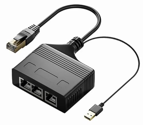 1000Mbit/s RJ45 Ethernet CAT 7 Stecker 1 auf 4 Splitter Adapter, 4 Ports zur Gleichzeitigen Nutzung, Hohe Geschwindigkeit Internet LAN Steckdosenverlängerung mit USB Stromkabel von Panlouting