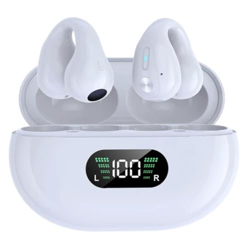 Bluetooth 5.3 Kopfhörer Open Ear Clip-on HD Stereo IPX5 Wasserdicht Geräuschunterdrückung Berührungssteuerung Mikrofon LED-Leistungsanzeige mit Ladebox für Sport Radfahren Fitnessstudio Fahren (Weiß) von Panlouting