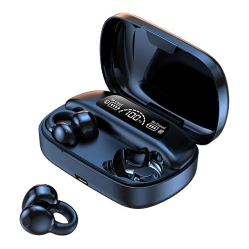 Bluetooth 5.3 Kopfhörer Open Ear Clip-on IPX4 Wasserdicht Geringe Latenz Geräuschunterdrückung Berührungssteuerung Mikrofon LED-Leistungsanzeige mit Ladebox für Sport Radfahren Fahren Laufen (Schwarz) von Panlouting