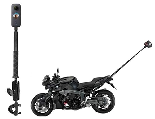 Motorradhalterung Fahrradhalterung P-Förmige Klemme 15-47mm mit Ausziehbarem Einbeinstativ Unsichtbarer Selfie Stick für GoPro Hero Insta360 Action Kamera von Panlouting