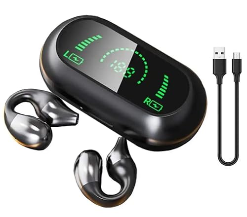 Panlouting Bluetooth 5.2 Kopfhörer Open Ear Clip-on HD Stereo Geräuschunterdrückung Berührungssteuerung Mikrofon LED-Leistungsanzeige mit Ladebox für Sport Radfahren Fitnessstudio Fahren Laufen von Panlouting