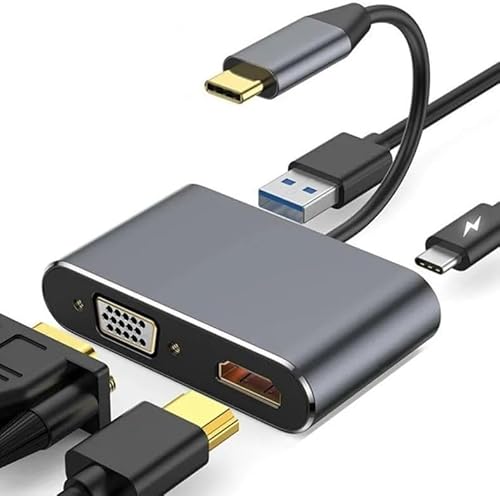 USB Typ-C auf 4K HDMI 1080P VGA Hub Adapter mit USB 3.0 Anschluss und 87W PD Ladeanschluss, Kompatibel mit iPhone 15 Plus Pro Max, Galaxy S22 Ultra, MacBook Air Pro, iPad Pro von Panlouting