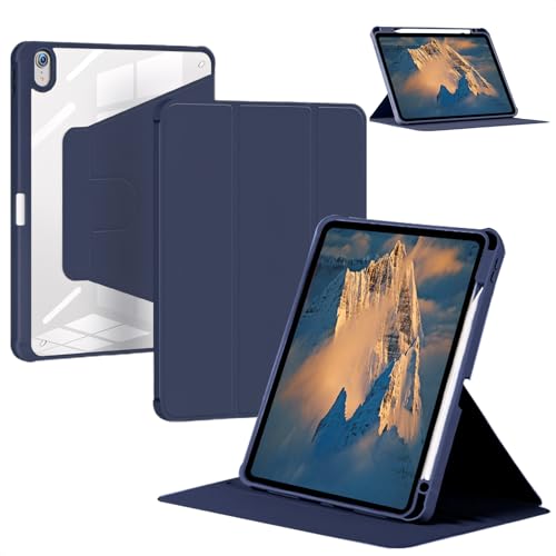 Amazon Marke Pansy Rotierende Hülle für iPad 10,2 Zoll 9./8./7. Gen (2021/2020/2019) mit Stifthalter, 360° Drehbare Dünner Ständer Stoßfeste Schutzhülle Transparente Rückseite Tablet Case, Marineblau von Pansy