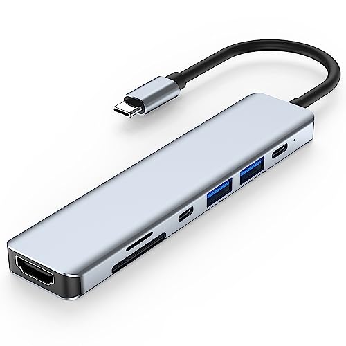 Amazon Marke - Pansy USB C Hub, 7 in 1 USB C Adapter mit 4K HDMI, USB 3.0 & USB 2.0, 100W PD, USB-C-Anschlüsse, SD/TF Card Reader, USB C Docking Station für MacBook & Mehr Typ C Geräten von Pansy