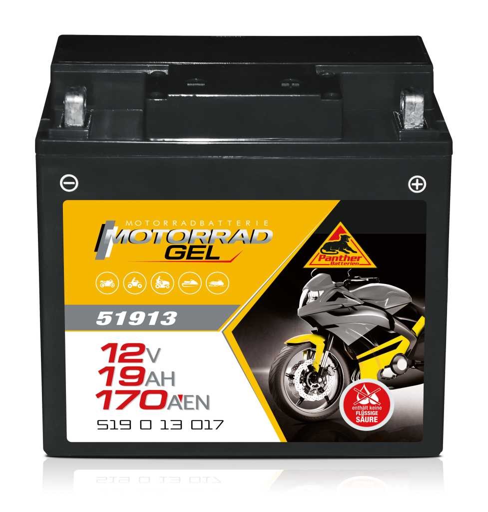 Panther Motorrad Gel 51913 12V 19Ah 170A (EN) ETN 519 0 13 017, DIN 51913, 61212346800 Bleiakku AGM Blei Gel Akku von Panther