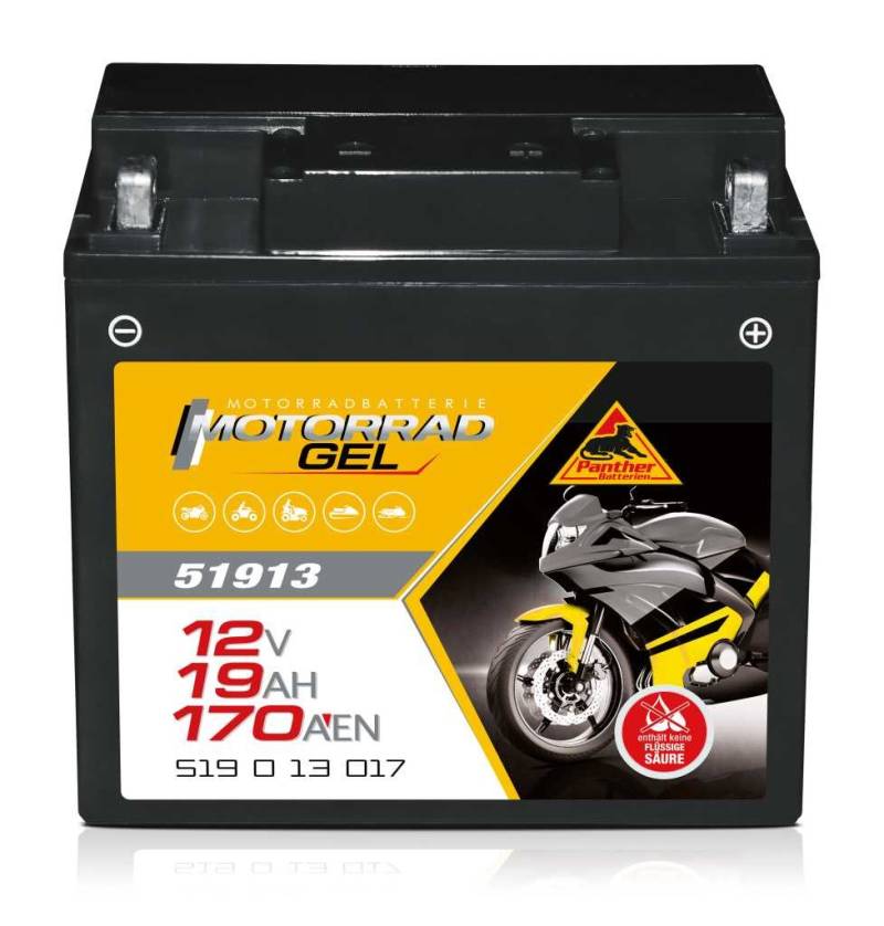 Panther Motorrad Gel 51913 12V 19Ah 170A (EN) ETN 519 0 13 017, DIN 51913, 61212346800 Bleiakku AGM Blei Gel Akku von Panther
