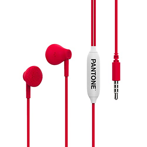 Pantone Celly, Kopfhörer, In-Ear-Kopfhörer mit Tropfkapseln, Fernsteuerung und integriertes Mikrofon, Kabellänge 1 m, Klinkenstecker 3,5 mm, Rot von Pantone