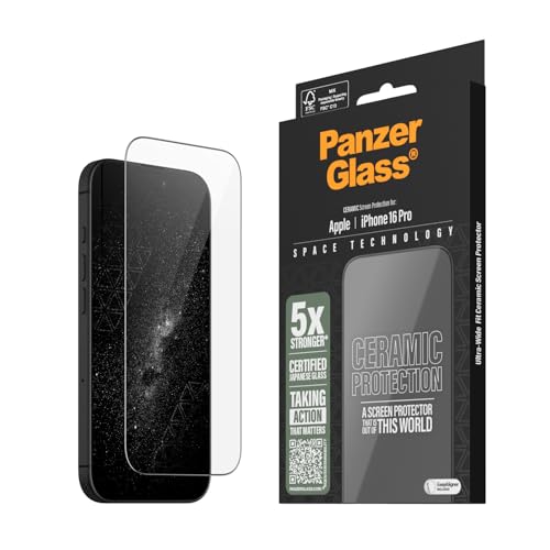 PanzerGlass® Keramik Displayschutz für Apple iPhone 16 Pro, EasyAligner, japanische Glas-Keramik mit 5-fach-Stärke, hohe Kratzfestigkeit, stoßfest von Panzer Glass