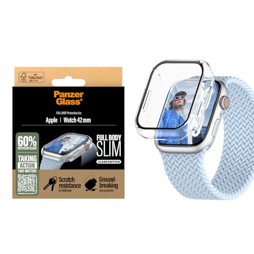 PanzerGlass® Hartschale für Apple Watch 42 mm 2024 Transparent, gehärteter Glasschutz, schlankes Stoßfänger-Design, Rundumschutz von Panzer Glass