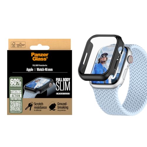 PanzerGlass® Hartschale für Apple Watch 46 mm 2024 Schwarz, gehärteter Glasschutz, schlankes Stoßfänger-Design, Rundumschutz von Panzer Glass