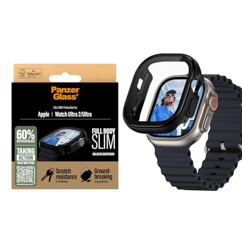 PanzerGlass® Hartschale für Apple Watch Ultra 2024 Schwarz, gehärteter Glasschutz, schlankes Stoßfänger-Design, Rundumschutz von Panzer Glass