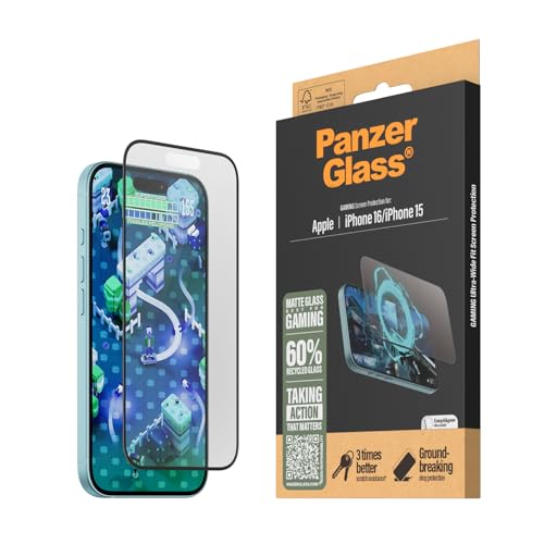 PanzerGlass® Matter Glas-Displayschutz für Apple iPhone 16, EasyAligner, blendfrei und fingerabdruckresistent, gehärtetes Glas, hohe Berührungsempfindlichkeit, extrem glatte Oberfläche von Panzer Glass