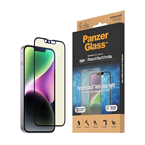 PanzerGlass™ Anti-Blue light Displayschutz für iPhone 14 Plus | 13 Pro Max - kratzfester und augenschonender Screen Protector mit Blaulichtfilter für Retinaschutz - mit Positionierhilfe von Panzer Glass