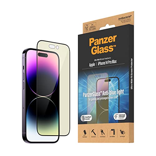 PanzerGlass™ Anti-Blue light Displayschutz für iPhone 14 Pro Max - kratzfester und augenschonender Screen Protector mit Blaulichtfilter für Retinaschutz - Positionierhilfe für einfache Anbringung von Panzer Glass