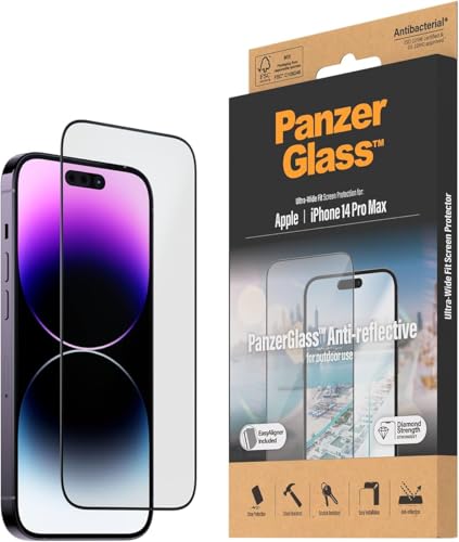 PanzerGlass™ Anti-Reflective Displayschutz für iPhone 14 Pro Max - entspiegeltes iPhone Schutzglas mit matter Oberfläche - Schutz bis zum Displayrand und Case Friendly - mit Positionierhilfe von Panzer Glass