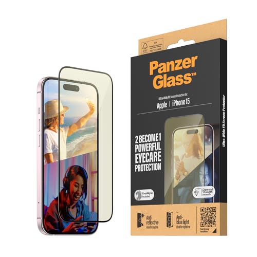 PanzerGlass™ Anti-Reflexions- und Anti-Blaulicht-Schutz für das Apple iPhone 15, Schützen Sie Ihre Augen, Schützen Sie Ihr Telefon - Hüllenfreundlicher Vollbildschutz mit Montagehilfe von Panzer Glass