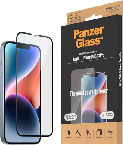 PanzerGlass™ Clear Glass Displayschutz für iPhone 14 | 13 | 13 Pro - Screen Protector aus tempered Glas mit vollständigem Bildschirmschutz und Anti-Fingerprint Beschichtung - mit Positionierhilfe von Panzer Glass