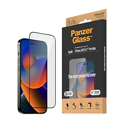 PanzerGlass™ Clear Glass Displayschutz für iPhone 14 Pro Max - Screen Protector aus Tempered Glas mit vollständigem Bildschirmschutz und Anti-Fingerprint Beschichtung - mit Positionierhilfe von Panzer Glass