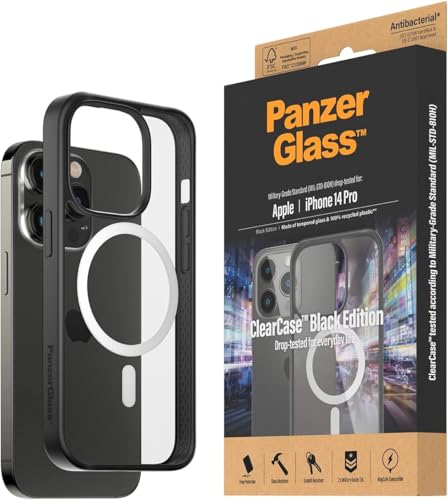 PanzerGlass™ ClearCase™ Schutzhülle für iPhone 14 Pro - MagSafe kompatible iPhone Schutzhülle - Rückseite aus gehärtetem Glas mit stoßdämpfendem TPU-Rahmen - Military Grade Standard von Panzer Glass