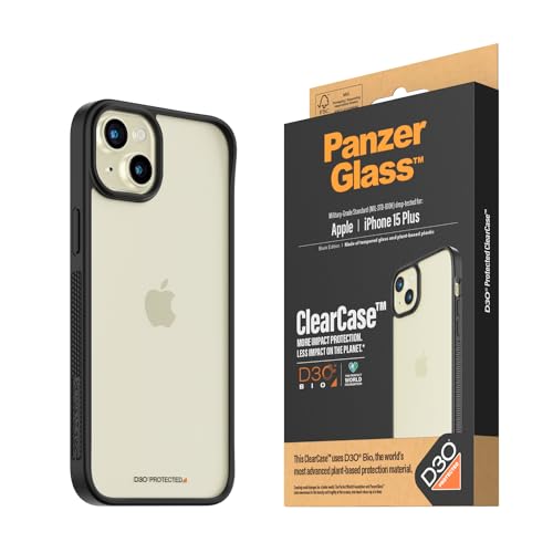 PanzerGlass™ ClearCase mit D3O® Bio für Apple iPhone 15 Plus - Schützen Sie Ihr Telefon mit Stil und Nachhaltigkeit, Kratzfeste Rückseite aus gehärtetem Glas mit stoßdämpfendem Rahmen von Panzer Glass