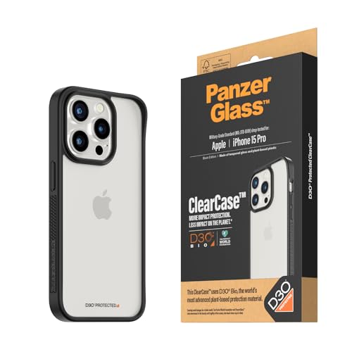 PanzerGlass™ ClearCase mit D3O® Bio für Apple iPhone 15 Pro - Schützen Sie Ihr Telefon mit Stil und Nachhaltigkeit, Kratzfeste Rückseite aus gehärtetem Glas mit stoßdämpfendem Rahmen von Panzer Glass