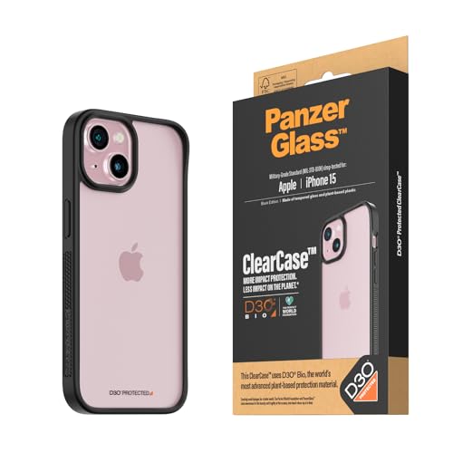 PanzerGlass™ ClearCase mit D3O® Bio für Apple iPhone 15 - Schützen Sie Ihr Telefon mit Stil und Nachhaltigkeit, Kratzfeste Rückseite aus gehärtetem Glas mit stoßdämpfendem Rahmen von Panzer Glass