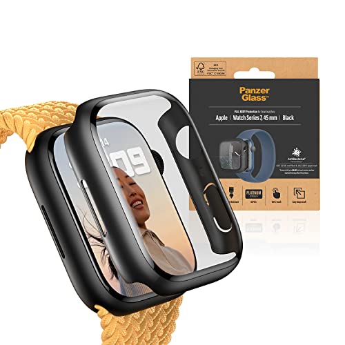 PanzerGlass™ Displayschutz für Apple Watch 7/8 45mm - Schutz Case für Apple Watch Series 7/8 45mm - Schutzhülle gegen Kratzer und Stöße aus gehärtetem Glas für Apple Watch 7, Schwarz von Panzer Glass