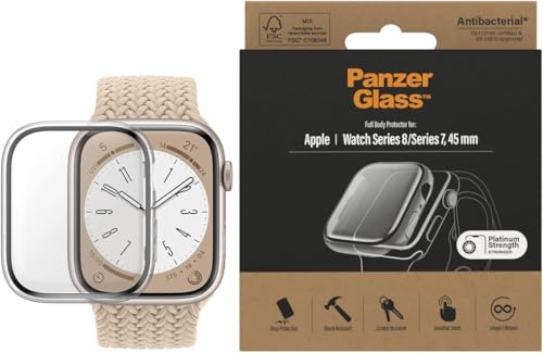 PanzerGlass™ Displayschutz für Apple Watch 8/7 45mm - Schutzhülle für Apple Watch 8/7 45mm gegen Kratzer und Stöße mit Kunststoffrahmen und gehärtetem Glas, transparent von Panzer Glass
