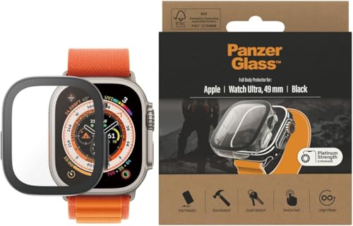 PanzerGlass™ Displayschutz für Apple Watch Ultra 49mm - Schutzhülle für Apple Watch Ultra 49mm gegen Kratzer und Stöße mit Kunststoffrahmen und gehärtetem Glas, Schwarz von Panzer Glass