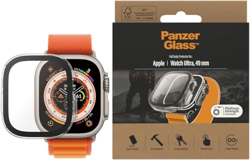 PanzerGlass™ Displayschutz für Apple Watch Ultra 49mm - Schutzhülle für Apple Watch Ultra 49mm gegen Kratzer und Stöße mit Kunststoffrahmen und gehärtetem Glas, transparent von Panzer Glass