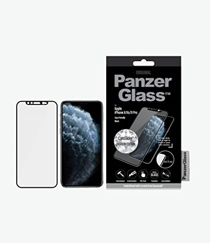 PanzerGlass™ Displayschutz für iPhone X | Xs | 11 Pro mit Swarovski CamSlider™ - gehärtetes Glas mit vollständiger Abdeckung und dabei Case Friendly, Schutzglas für iPhone X | Xs | 11 Pro von Panzer Glass