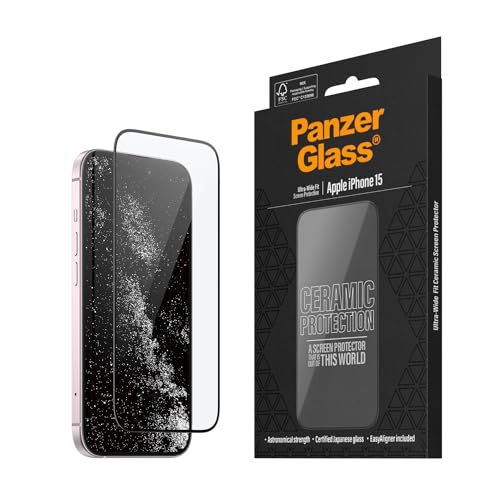 PanzerGlass™ Keramik schutz Glas für iPhone 15-5x stärkerer Displayschutz, Ohara-Glas mit astronomischer Stärke, Ultra-Klar Displayschutzfolie, Anti-Kratzer, Bläschenfrei von Panzer Glass