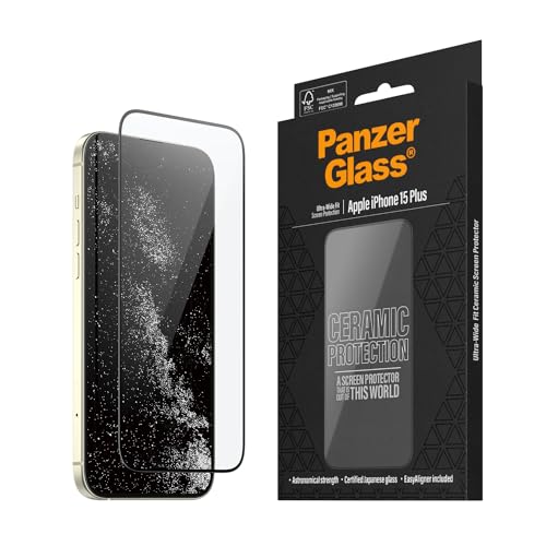 PanzerGlass™ Keramik schutz Glas für iPhone 15 Plus - 5x stärkerer Displayschutz, Ohara-Glas mit astronomischer Stärke, Ultra-Klar Displayschutzfolie, Anti-Kratzer, Bläschenfrei von Panzer Glass
