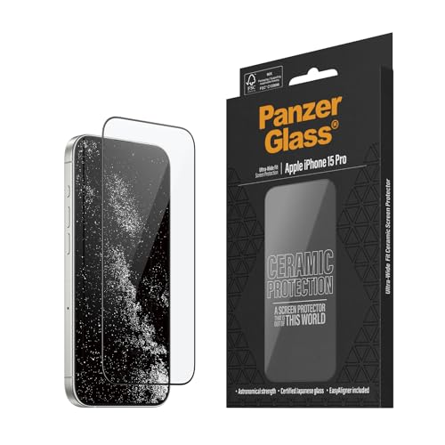 PanzerGlass™ Keramik schutz Glas für iPhone 15 Pro - 5x stärkerer Displayschutz, Ohara-Glas mit astronomischer Stärke, Ultra-Klar Displayschutzfolie, Anti-Kratzer, Bläschenfrei von Panzer Glass