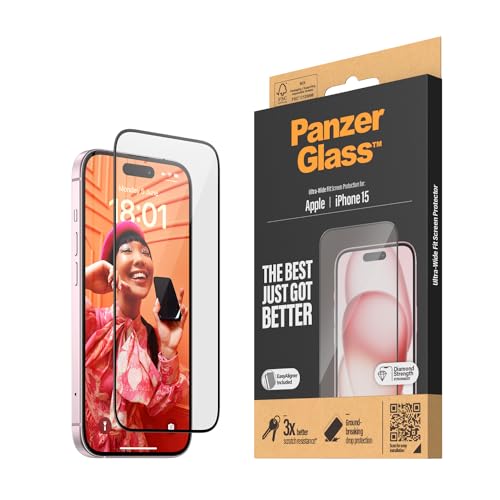 PanzerGlass™ Kratzfester Displayschutz für Apple iPhone 15 - Ultra-Wide Fit und kristallklare Anzeige, Stoßfestigkeit und Fallschutz mit Montagehilfe für einfache Installation von Panzer Glass