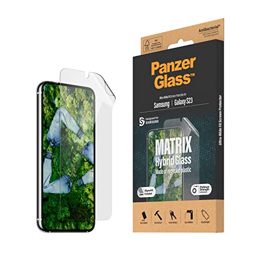 PanzerGlass™ MATRIX Displayschutz für Samsung Galaxy S23 - Displayschutzfolie aus 100% recyceltem Plastik - Ultra-Wide Fit - Fingerabdrucksensor kompatibel, mit Positionierhilfe von Panzer Glass