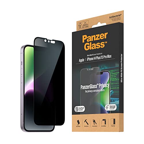 PanzerGlass™ Privacy-Filter Displayschutz für iPhone 14 Plus | 13 Pro Max - gehärtetes iPhone Displayschutz Glas mit vollständiger Displayabdeckung und Sichtschutzfunktion - mit Positionierhilfe von Panzer Glass